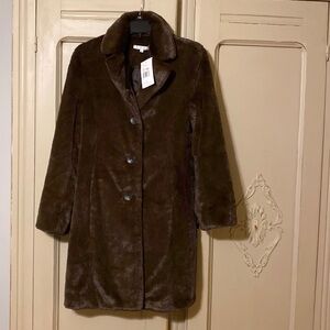 NWT Cabi Chocolate Brown Faux Fur Coat, Size S
